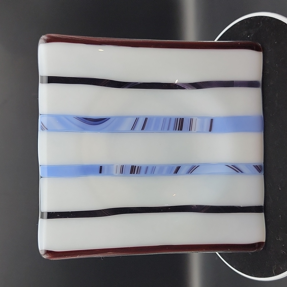 Fused Glass Trinket Dish in Blue, Purple, Brown and White